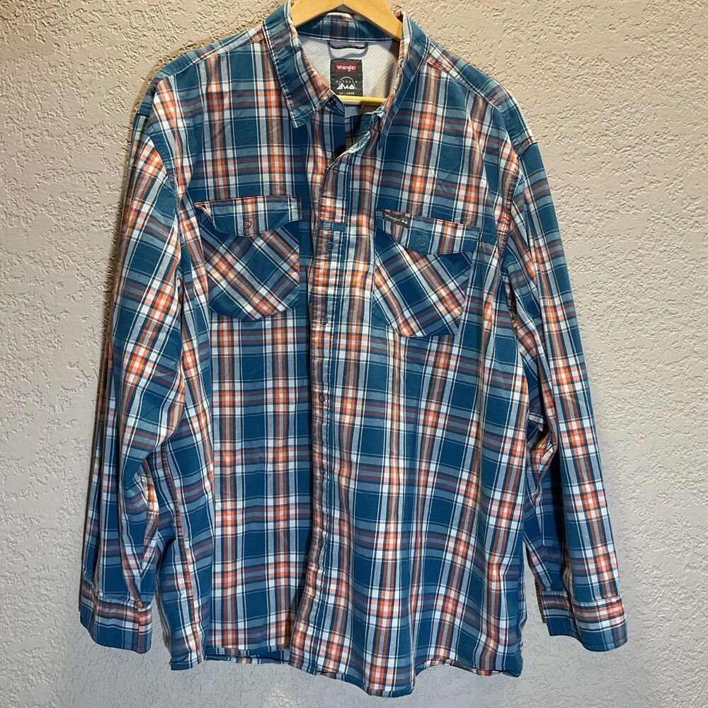 Wrangler Outdoor Plaid Work Shirt Men's Button Down Snap Button Ranch Active 3XL